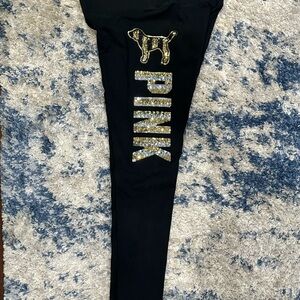 VS PINK Leggings with Gold Sequin Logo